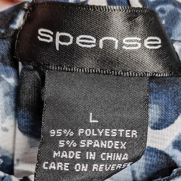 Spense Sz L Abstract Floral Print Ruffle Front Sleeveless Top EUC Blue White - Picture 4 of 6